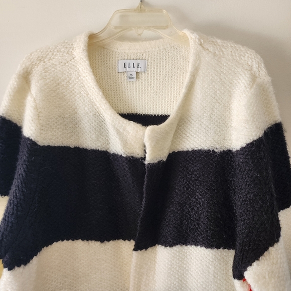 NWT Elle Women's Black/Cream Striped Sweater Coat Size XL - Picture 2 of 8